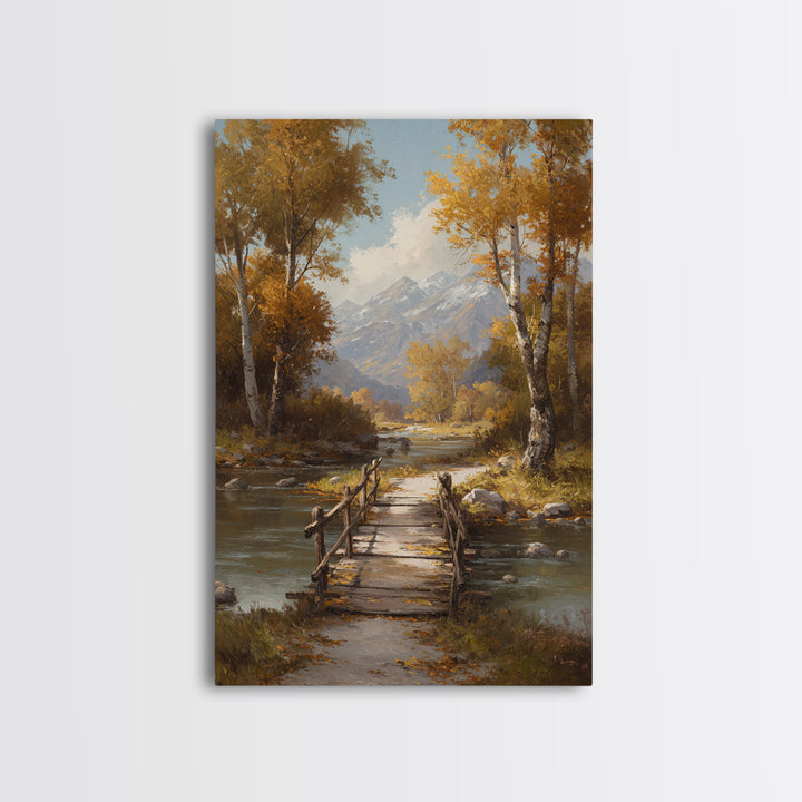 Classic Autumn Mountain Landscape Painting Wall Art Framed Canvas Print Rustic Home Decor