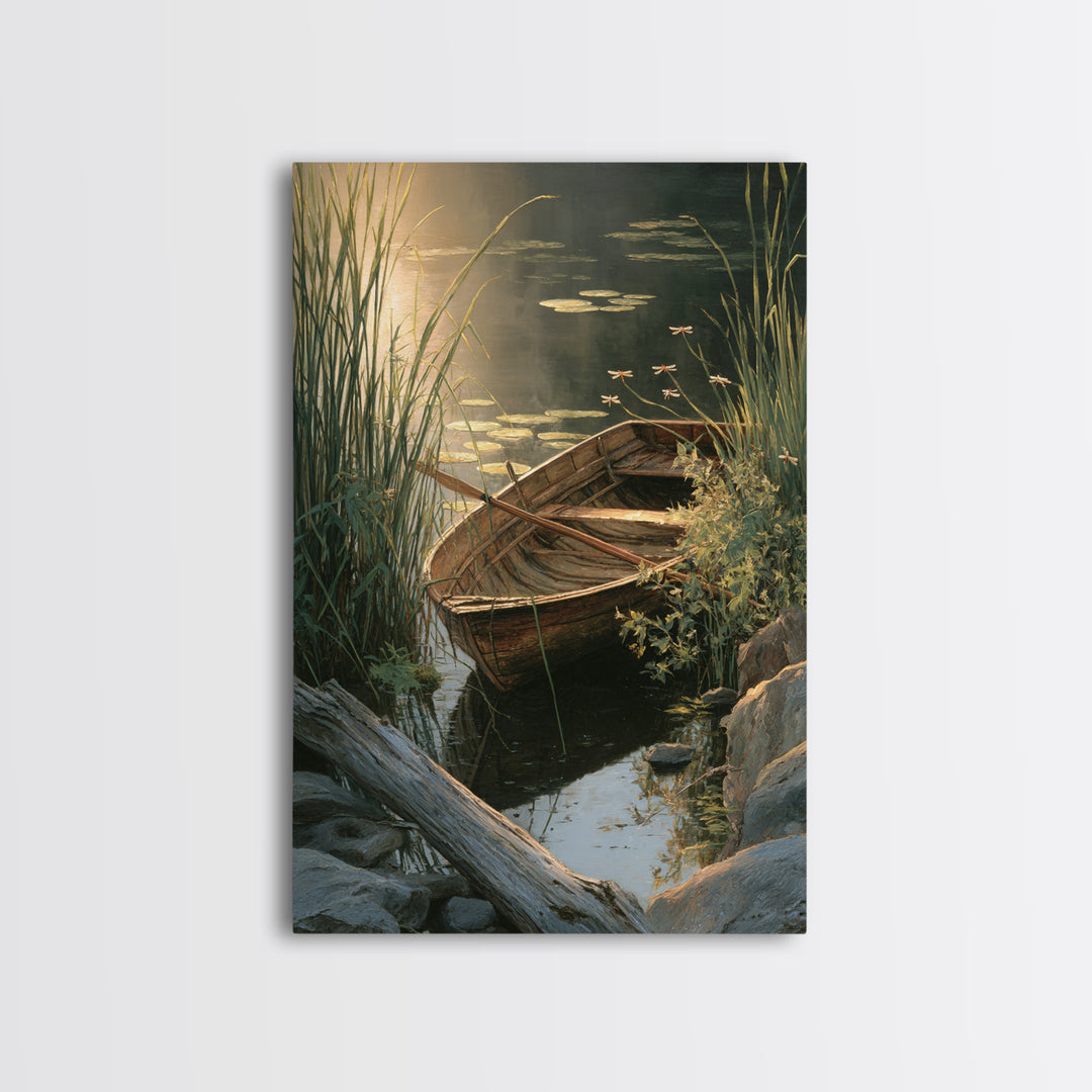 Enchanting Water Lily Pond With Dragonflies Oil Painting Fine Art Print Tranquil Nature Wall Art