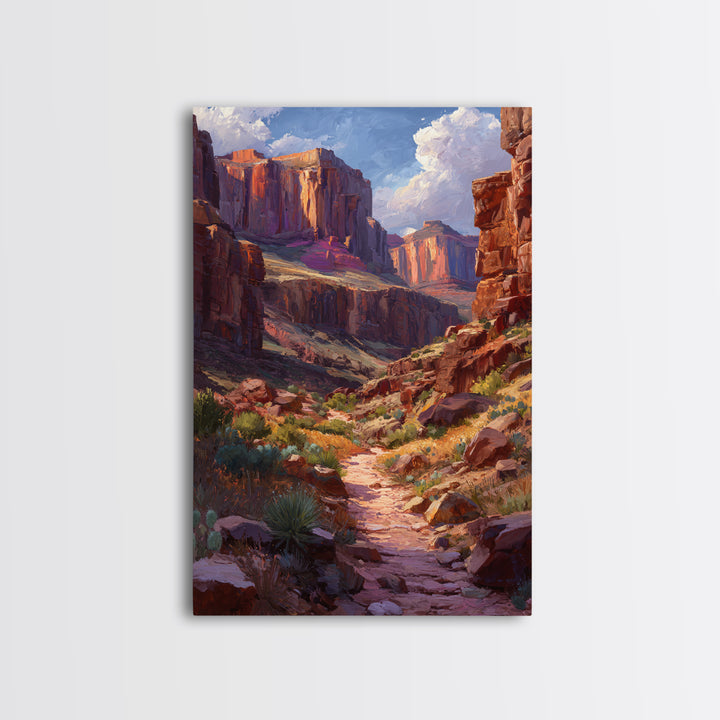 Grand Canyon Landscape Oil Painting Portrait Of Canyon Rocks Blue Sky And Path Trail Large Wall Art For Living Room Decor