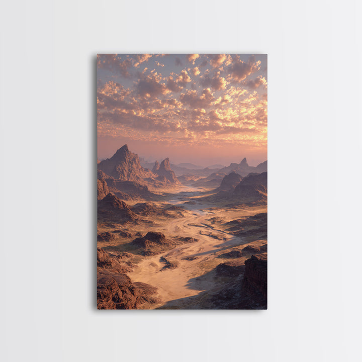Majestic Desert Landscape With Dramatic Lighting Sunset Modern Wall Art Framed Canvas Print For Home And Office Decor