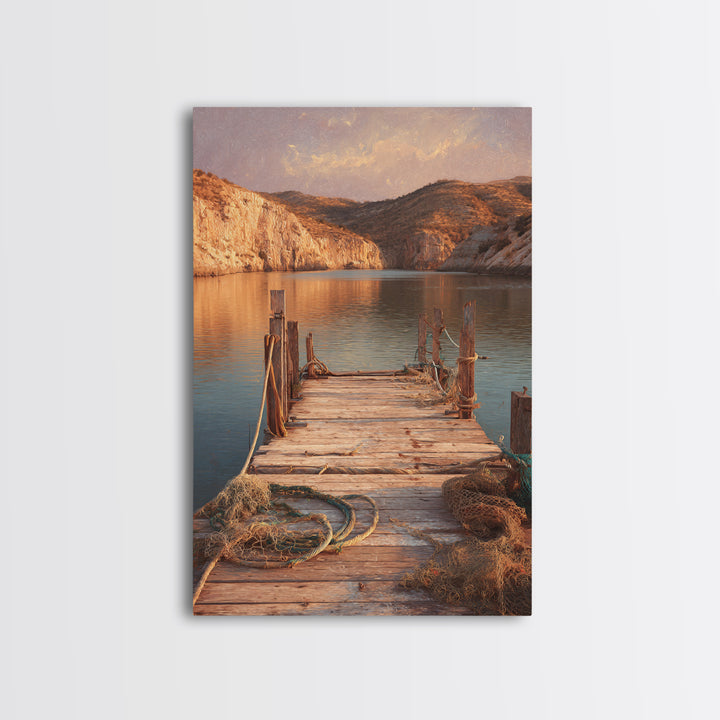 Rustic Wooden Pier Lake Scenic Painting Wall Art Print For Living Room Decor And Nature Inspired Canvas Print