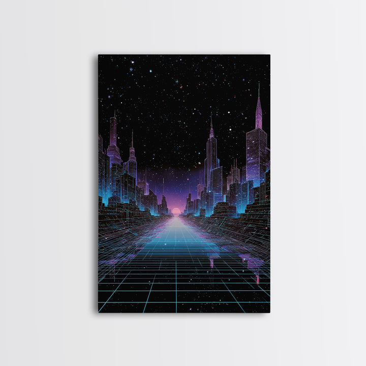 Futuristic Neon Cyberpunk City Nightscape Digital Art Wall Art Canvas Print Modern Urban Decor Aesthetic Gaming Room