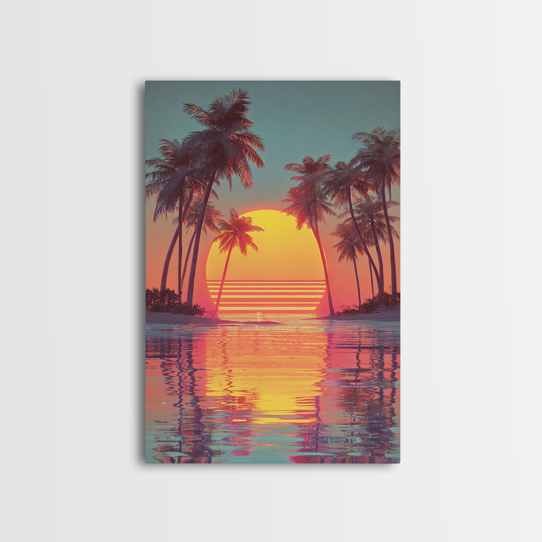 Retro Sunset Palm Trees Tropical Beach Landscape Wall Art Canvas Print For Living Room Home Decor