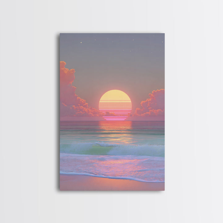 Sunset Miami Beach Retro Wave Wall Art Canvas Print Neon Cityscape Modern Home Decor