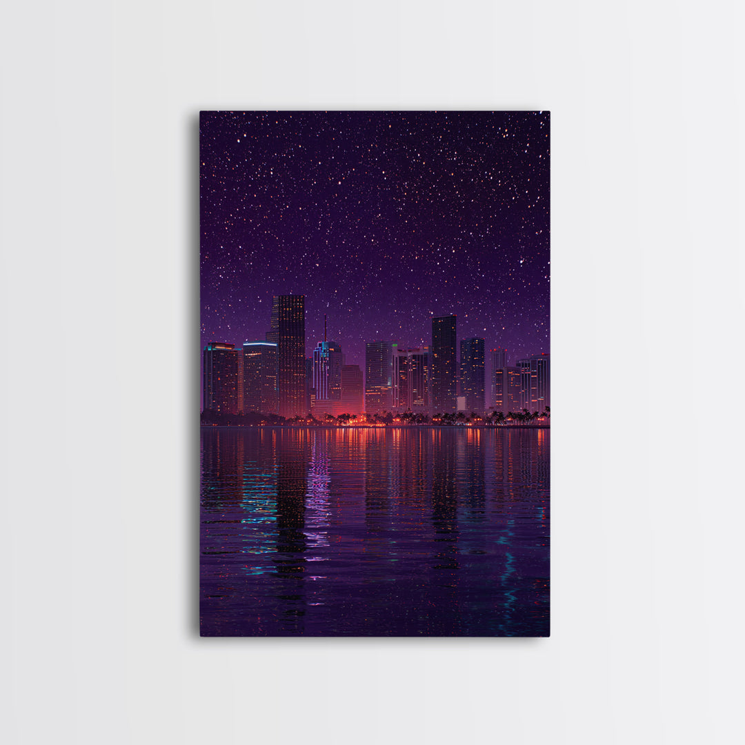 Retro Neon Futuristic Car On Road With Palm Trees Canvas Print For Modern Wall Art Living Room Decor And Bedroom Art