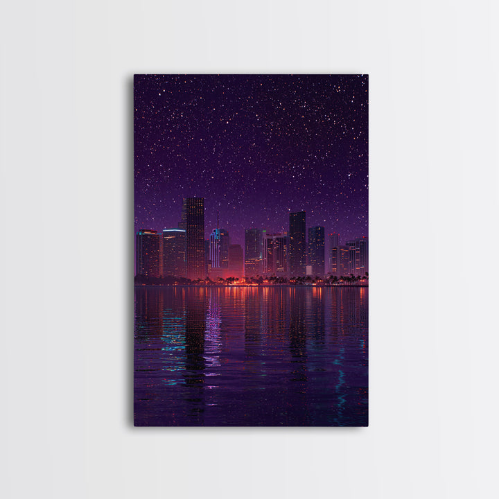 Retro Neon Futuristic Car On Road With Palm Trees Canvas Print For Modern Wall Art Living Room Decor And Bedroom Art
