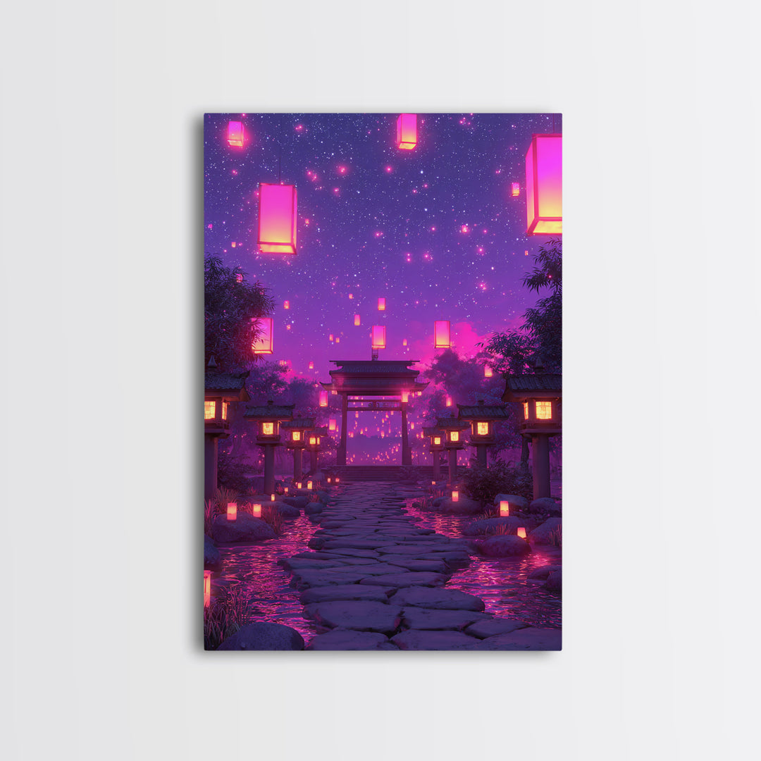 Enchanting Lantern Festival Pink And Purple Glow Night Landscape Wall Art Framed Canvas Print For Home And Office