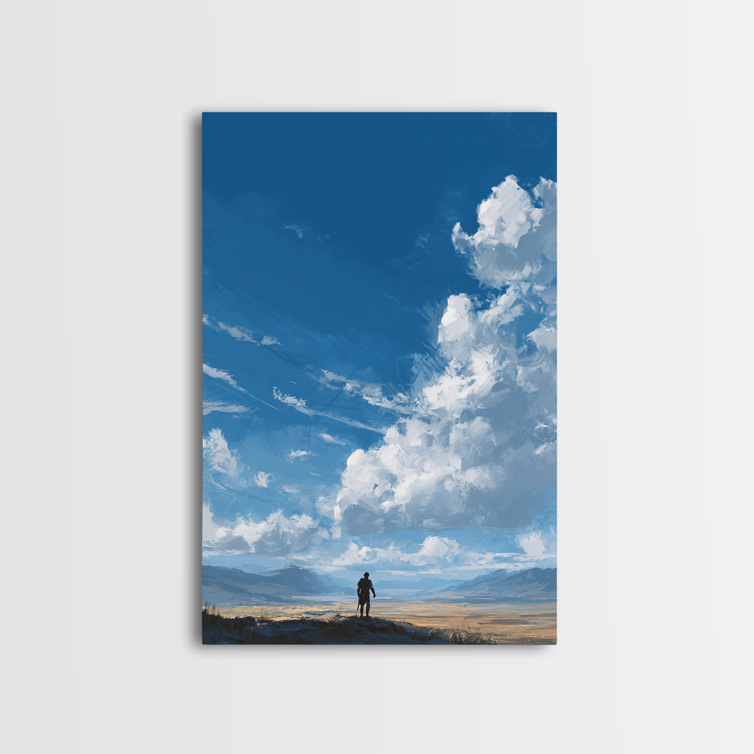 Fantasy Warrior Standing Over Vast Desert Landscape Digital Artwork Modern Wall Art Canvas Print Unique