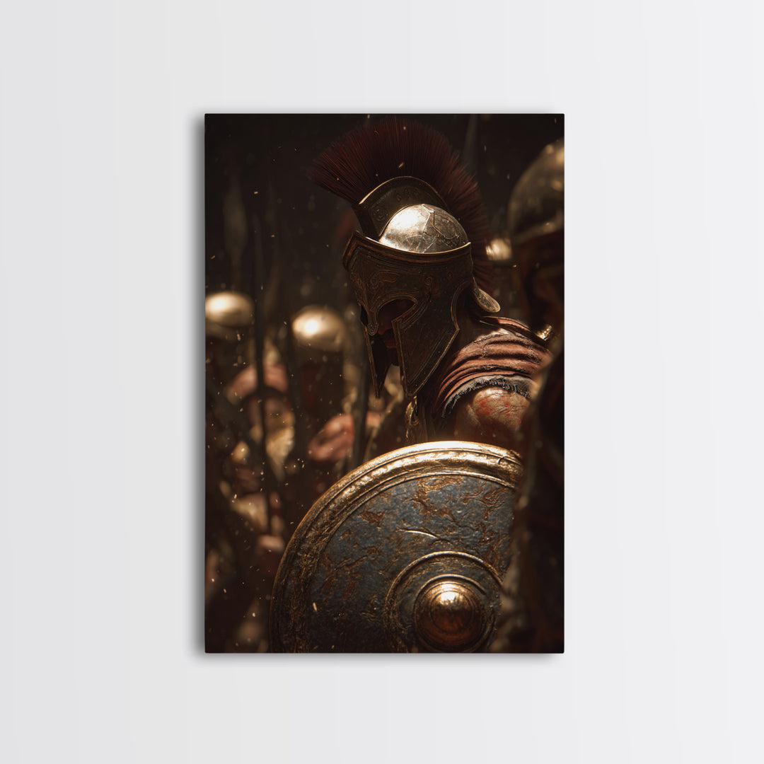 Spartan Hoplite Helmet And Shield Wall Art, Ancient Greek Warrior Canvas Print, Masculine Office Decor, History Gift For Him