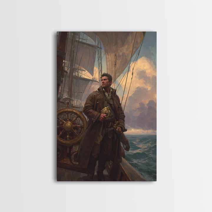 Brave Sailor On Tall Ship Canvas Print, Nautical Wall Art, Ocean Seascape Painting, Masculine Home Office Decor Gift For Him