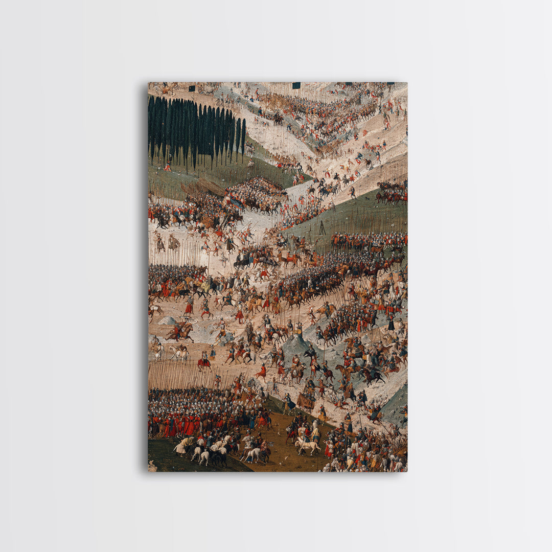Snowy Battlefield With Cavalry And Infantry Formations, Canvas Print, Historical Wall Art, Military Decor, Large Art Print