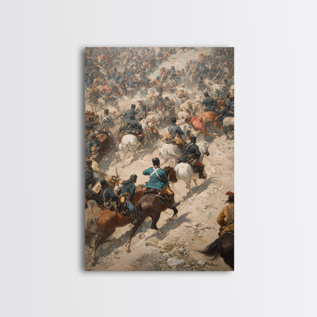 Chaotic Cavalry Battle Scene Wall Art, Historical Canvas Print, War Painting Decor, Equestrian Art, Masculine Office Gift