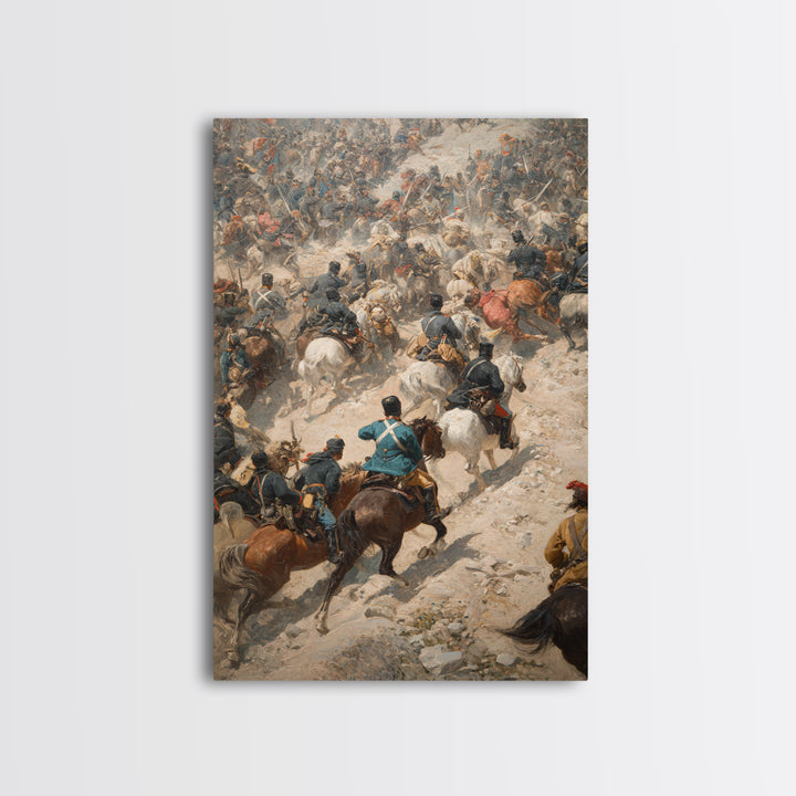 Chaotic Cavalry Battle Scene Wall Art, Historical Canvas Print, War Painting Decor, Equestrian Art, Masculine Office Gift