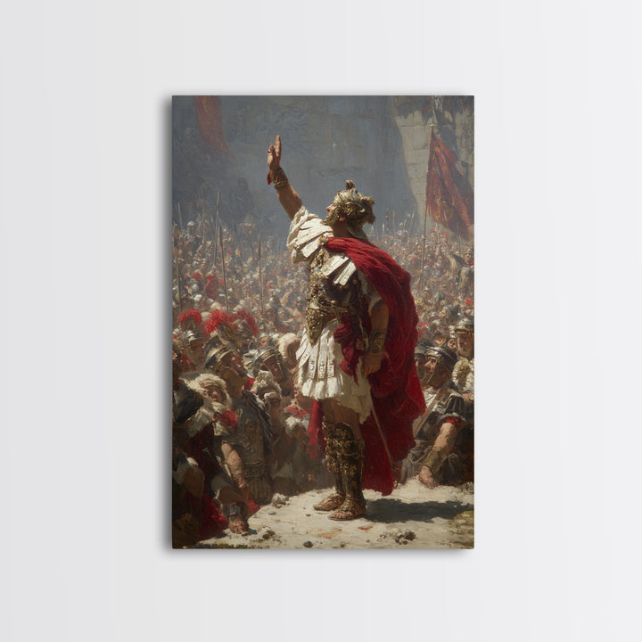 Roman General Raising Hand Before Legion Wall Art, Historical Canvas, Classical Decor, Large Statement Artwork, Fine Art Print