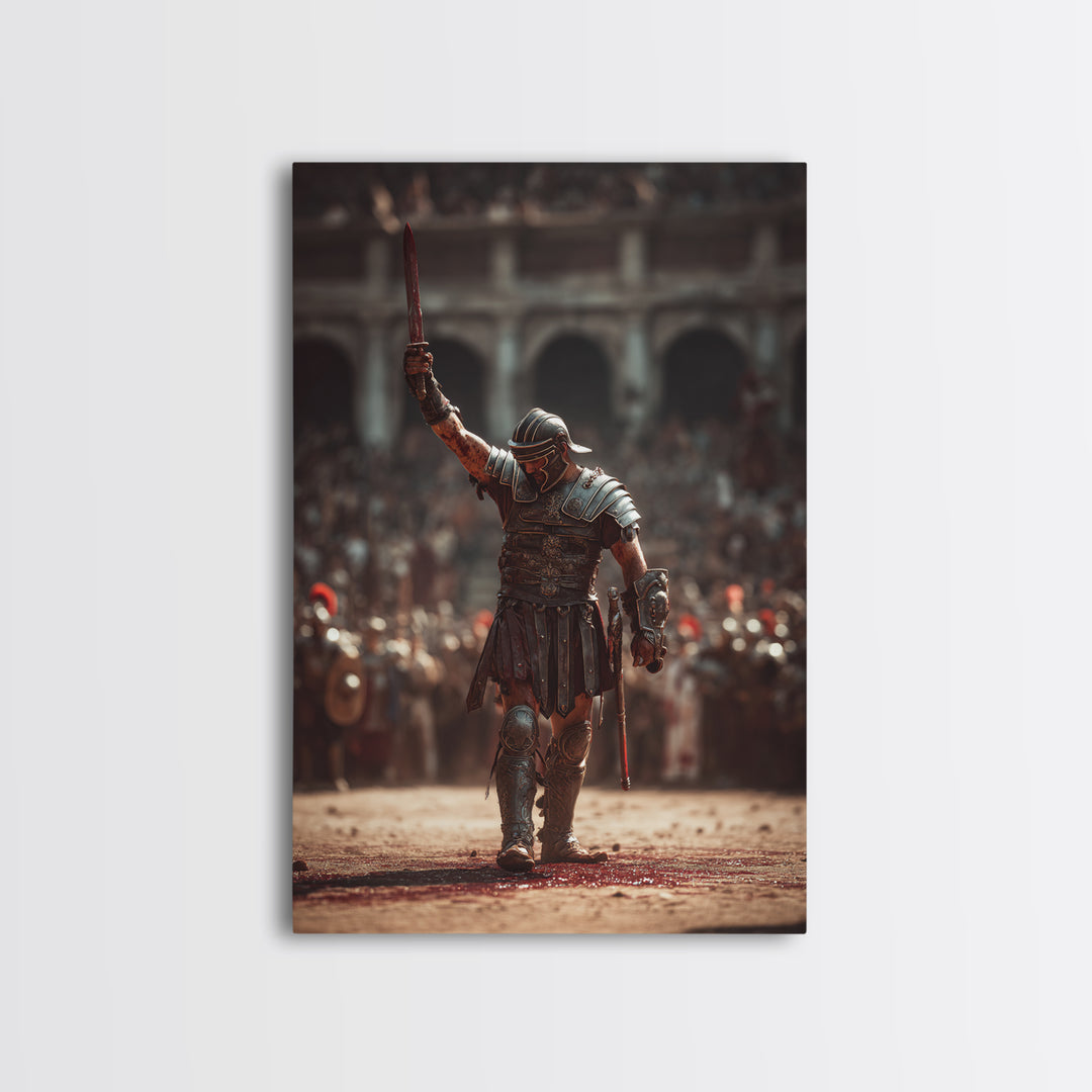 Triumphant Gladiator In Ancient Arena Wall Art, Roman Warrior Canvas Print, Masculine Office Decor, History Lover Gift For Him