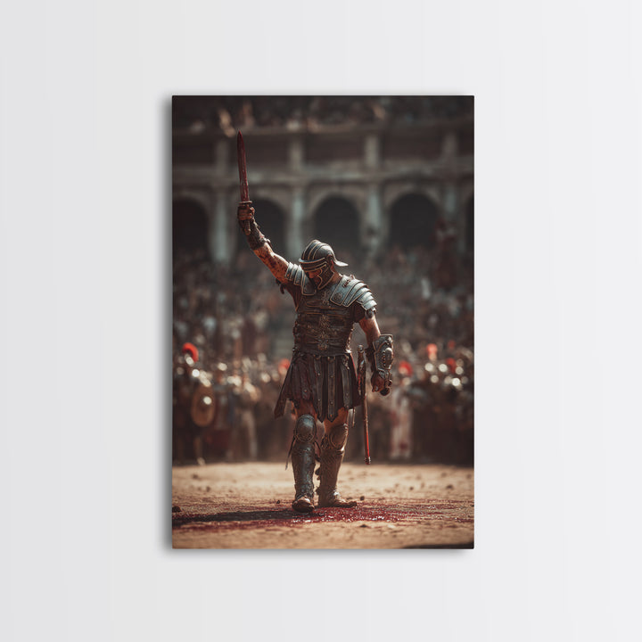 Triumphant Gladiator In Ancient Arena Wall Art, Roman Warrior Canvas Print, Masculine Office Decor, History Lover Gift For Him