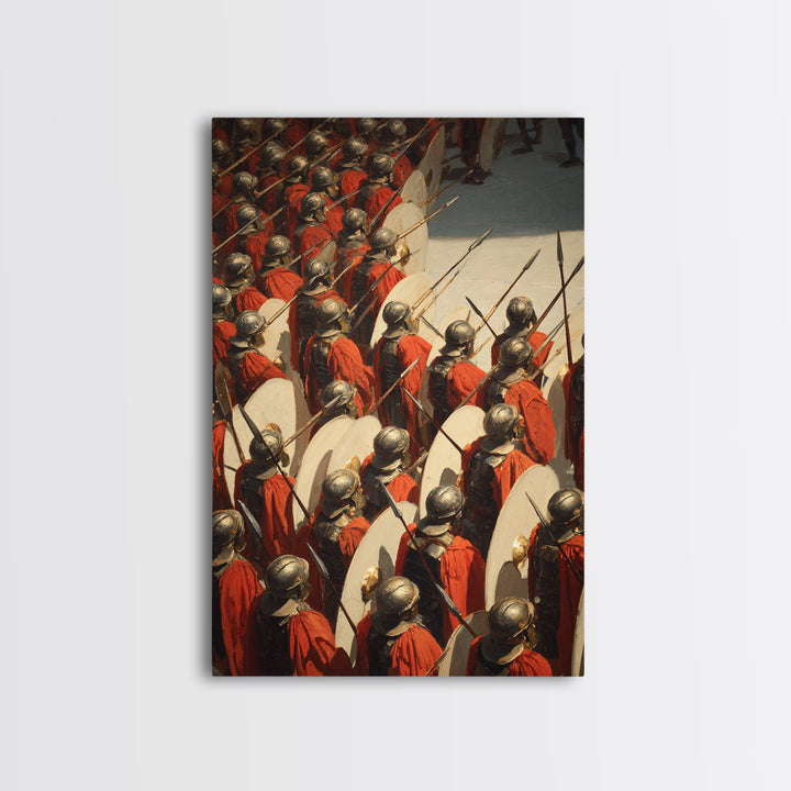 Roman Legion Shield Wall Art, Ancient Battle Canvas Print, Historical Warrior Oil Painting, Masculine Office Decor Gift For Him