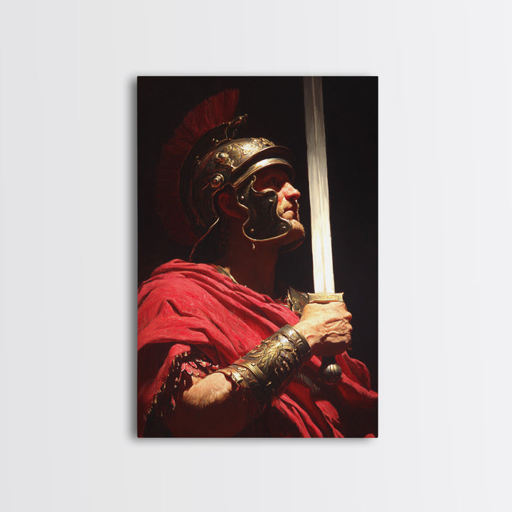 Classical Roman Soldier Portrait Oil Painting With Dramatic Lighting Wall Art For Home Decor And Office