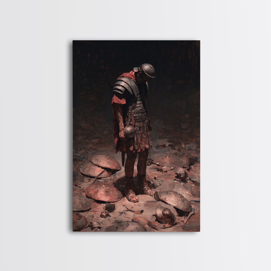 Defeated Roman Gladiator In Dark Arena Canvas Print, Moody Warrior Wall Art, Ancient Battle Decor, Masculine Office Art