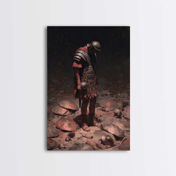 Defeated Roman Gladiator In Dark Arena Canvas Print, Moody Warrior Wall Art, Ancient Battle Decor, Masculine Office Art