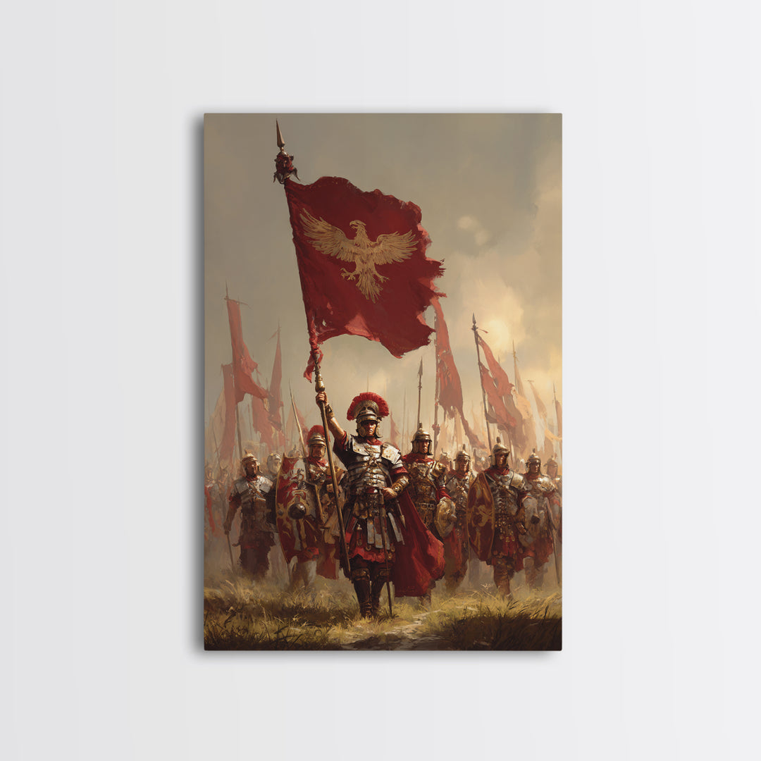 Roman Eagle Standard Bearer Framed Canvas Print, Ancient Legion Wall Art, Historical Battle Decor, Masculine Gift For Him
