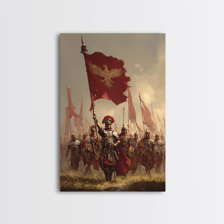 Roman Eagle Standard Bearer Framed Canvas Print, Ancient Legion Wall Art, Historical Battle Decor, Masculine Gift For Him