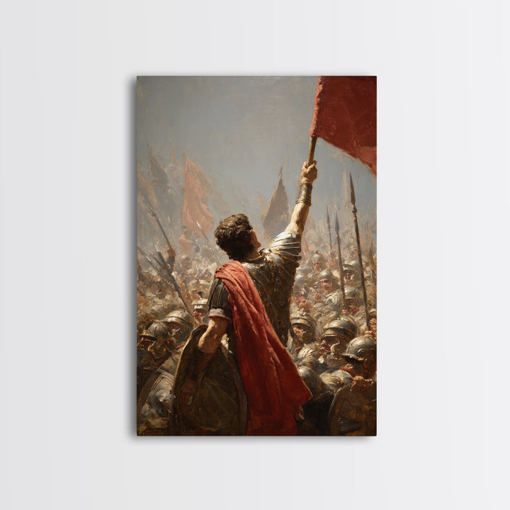 Roman Standard Bearer In Battle Wall Art, Dramatic Warrior Oil Painting, Historical Fine Art Print, Masculine Office Decor