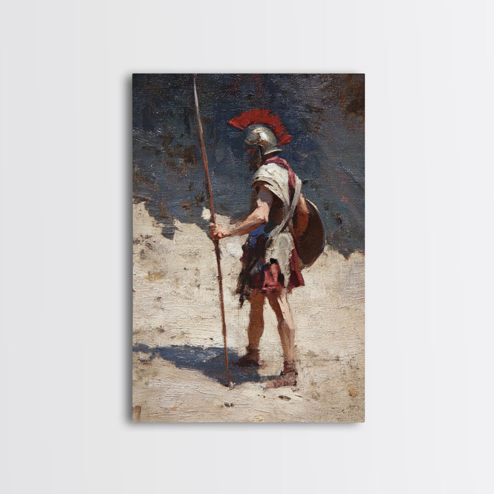 Solitary Roman Guard With Spear Wall Art, Ancient Soldier Canvas Print, Historical Warrior Decor, Masculine Office Art Gift