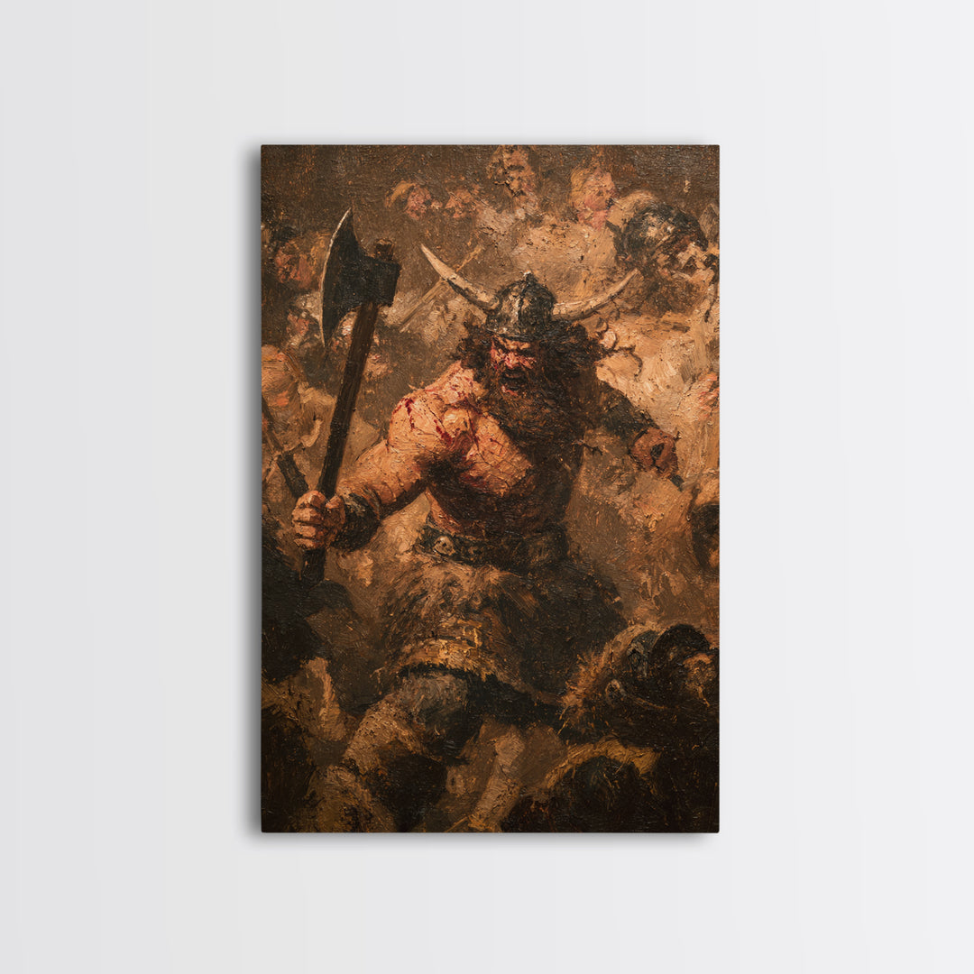 Epic Fierce Viking Berserker With Battle Axe Wall Art, Dark Fantasy Canvas Print, Norse Warrior Man Cave Decor, Gift For Him