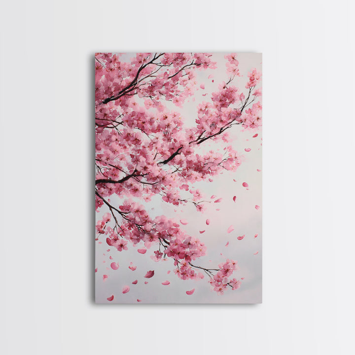Pink Cherry Blossom Branches Canvas Print, Japanese Wall Art, Botanical Wall Decor, Spring Bedroom Decor, Feminine Gift For Her