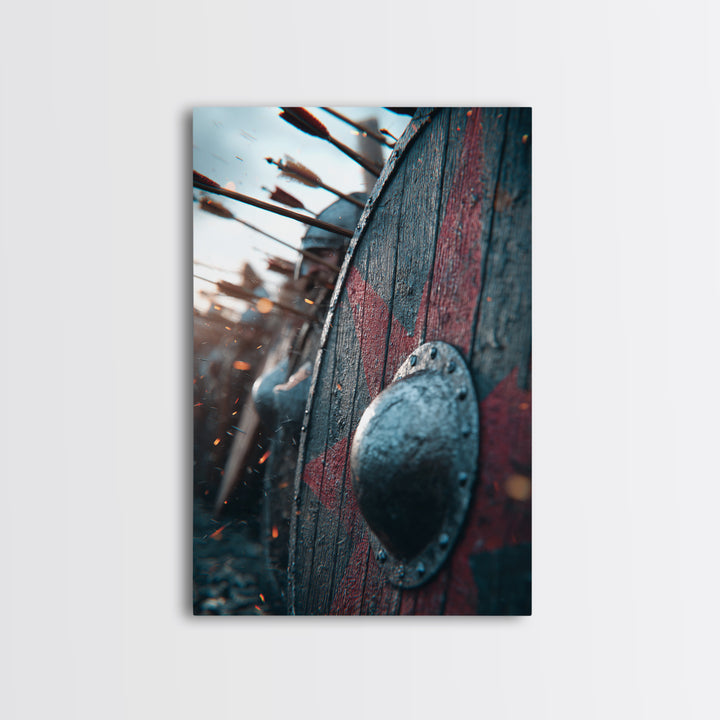 Viking Shield Battle Scene Canvas Print, Norse Warrior Decor, Medieval War Poster, Masculine Wall Art For Game Room, Gift For Him