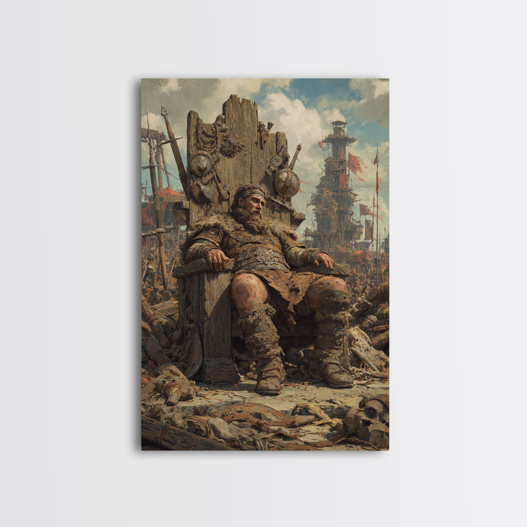 Viking Warlord On Throne Canvas Print, Norse Warrior Wall Art, Fantasy Battle Painting, Masculine Man Cave Decor Gift For Him