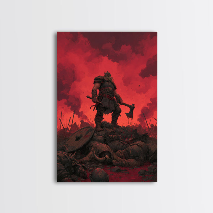 Red Sky Viking Warlord Wall Art, Dark Fantasy Art, Norse Warrior Poster, Gothic Canvas Print, Masculine Game Room Decor Gift