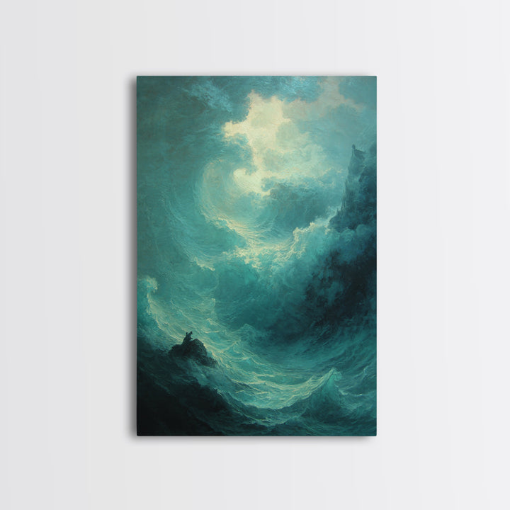 Stormy Turquoise Ocean Wave Canvas Print, Dramatic Seascape Wall Art, Coastal Nautical Decor, Large Beach House Art For Living Room