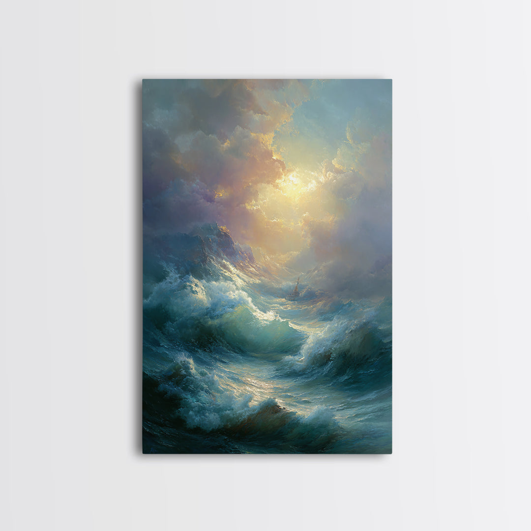 Stormy Ocean Wave Wall Art, Dramatic Seascape Oil Painting, Coastal Canvas Decor For Living Room And Beach House Gift Idea
