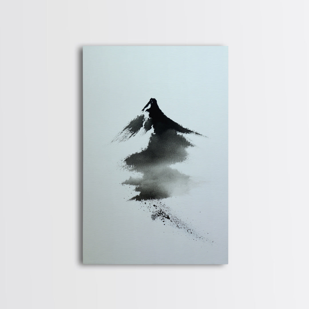 Minimalist Japanese Ink Mountain Painting With Zen Brush Strokes Modern Wall Art For Tranquil Home Decor