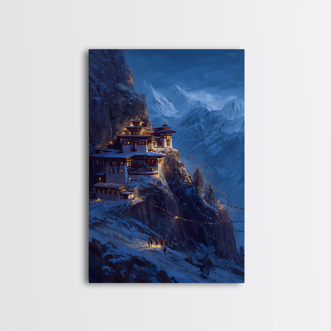 Contemplative Silhouette Meditation On Hill Nature Scene Minimalist Wall Art Framed Canvas Print