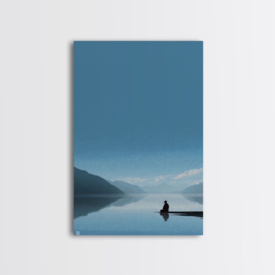 Peaceful Solitude At Lake With Mountains Sunrise Landscape Wall Art Framed Canvas Print For Living Room Home Decor