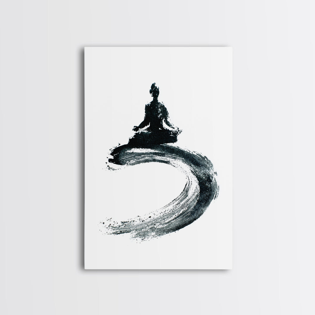 Black Ink Zen Meditation Wall Art Minimalist Brushstroke Canvas Print Peaceful Yoga Decor For Mindfulness And Spa