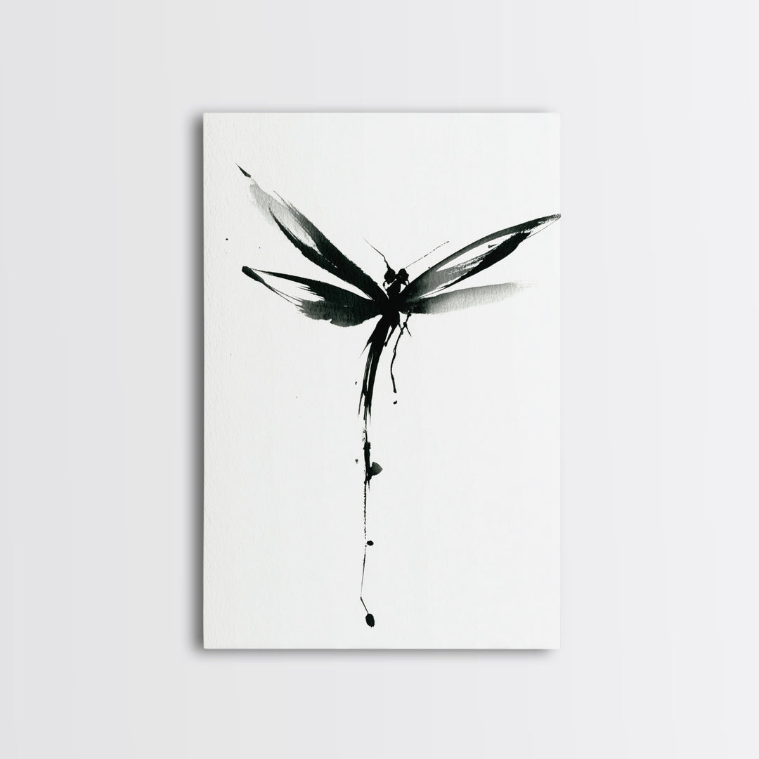 Minimalist Black Ink Dragonfly Wall Art Print Monochrome Canvas Print For Bedroom And Living Room Decor