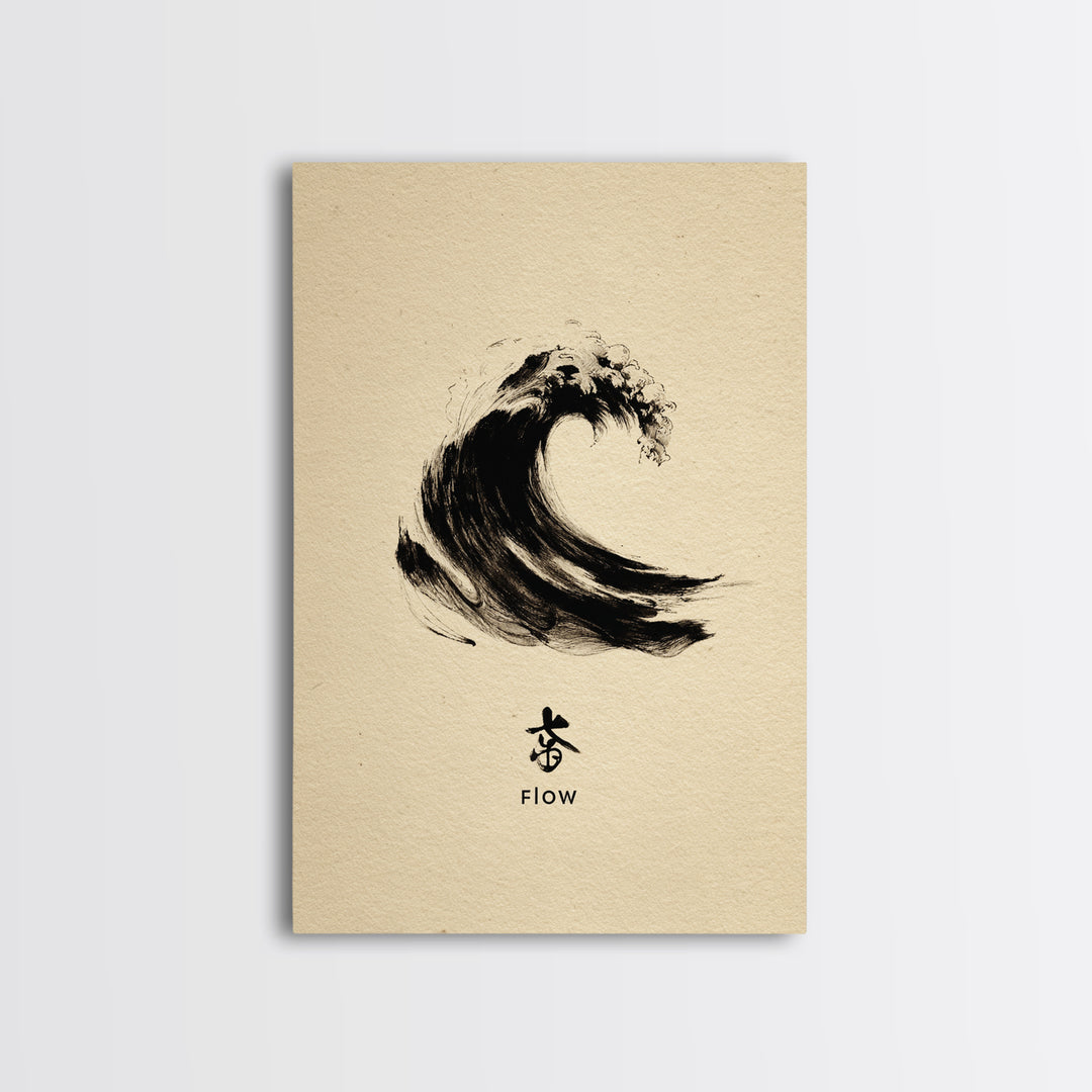 Large Black Ink Brush Stroke Abstract Flow Calligraphy Wall Art Painting Print Minimalist Home Decor Living Room Modern Framed Canvas