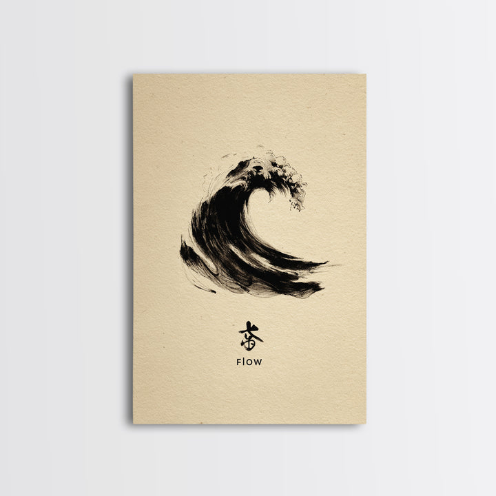Large Black Ink Brush Stroke Abstract Flow Calligraphy Wall Art Painting Print Minimalist Home Decor Living Room Modern Framed Canvas