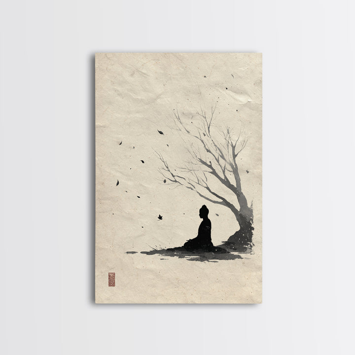 Zen Meditation Silhouette Ink Painting Wall Art Abstract Minimalist Oriental Canvas Print For Bedroom Decor And Yoga Room
