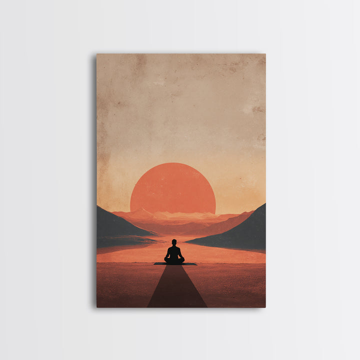 Meditative Silhouette Sunset Mountain Landscape Digital Art Canvas Print For Modern Wall Art And Home Decor