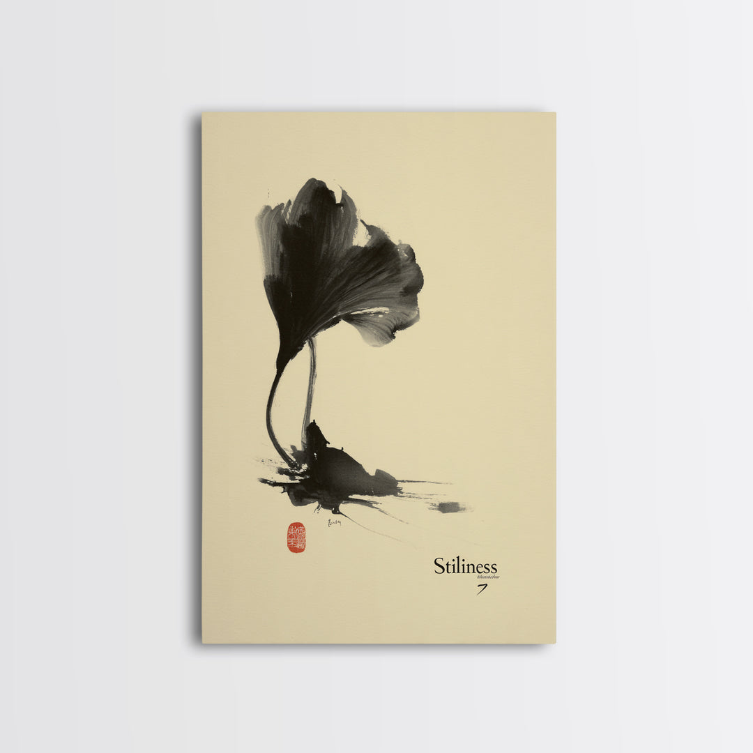 Minimalist Ink Brush Floral Painting Black And White Wall Art Modern Canvas Print For Office And Bedroom Decor