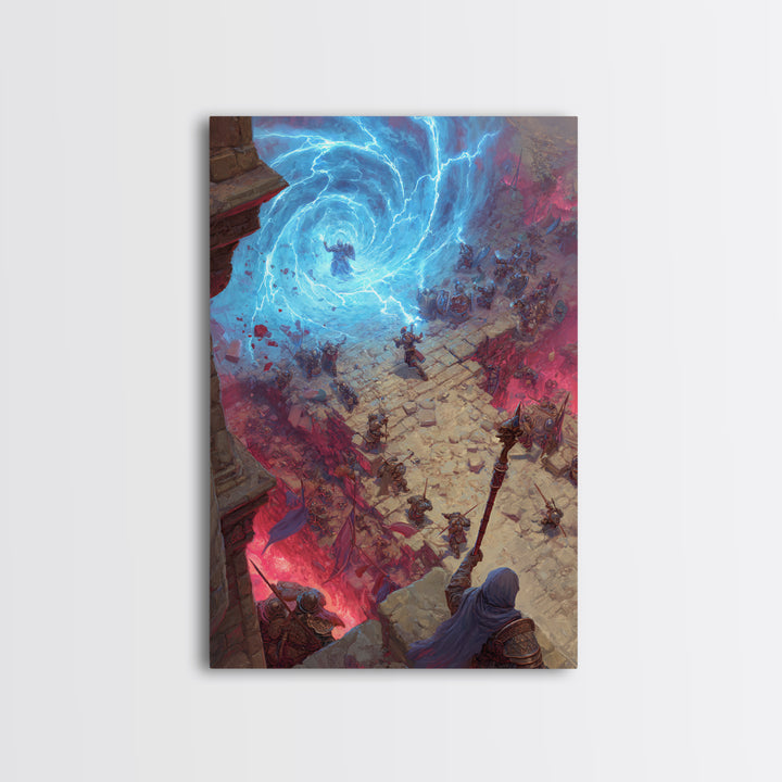 Epic Fantasy Battle Portal Canvas Print, Lightning Magic, Dungeons And Dragons Wall Art, Gaming Room Decor, Gift For Gamer