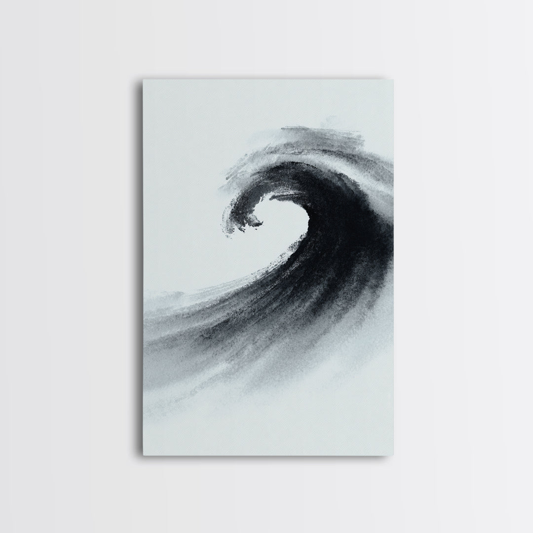 Black And White Ink Style Wave Abstract Art Minimalist Wall Art Print For Modern Office Decor Framed Canvas Print