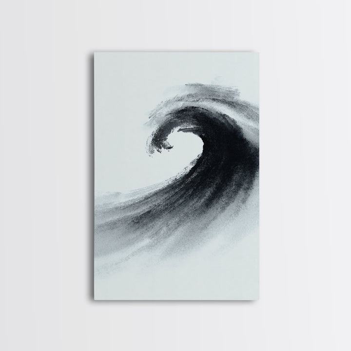 Black And White Ink Style Wave Abstract Art Minimalist Wall Art Print For Modern Office Decor Framed Canvas Print