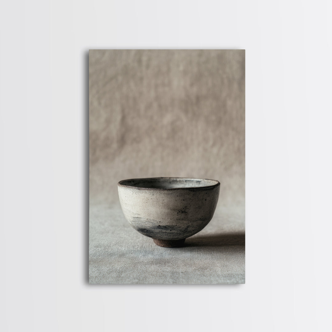 Handcrafted Rustic Ceramic Bowl With Earthy Glaze Textures Minimalist Wall Art Clay Pottery For Kitchen Decor Framed Canvas Print
