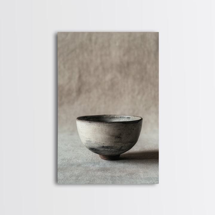 Handcrafted Rustic Ceramic Bowl With Earthy Glaze Textures Minimalist Wall Art Clay Pottery For Kitchen Decor Framed Canvas Print